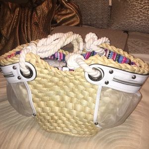 Francesco Biasia white and straw summer tote bag